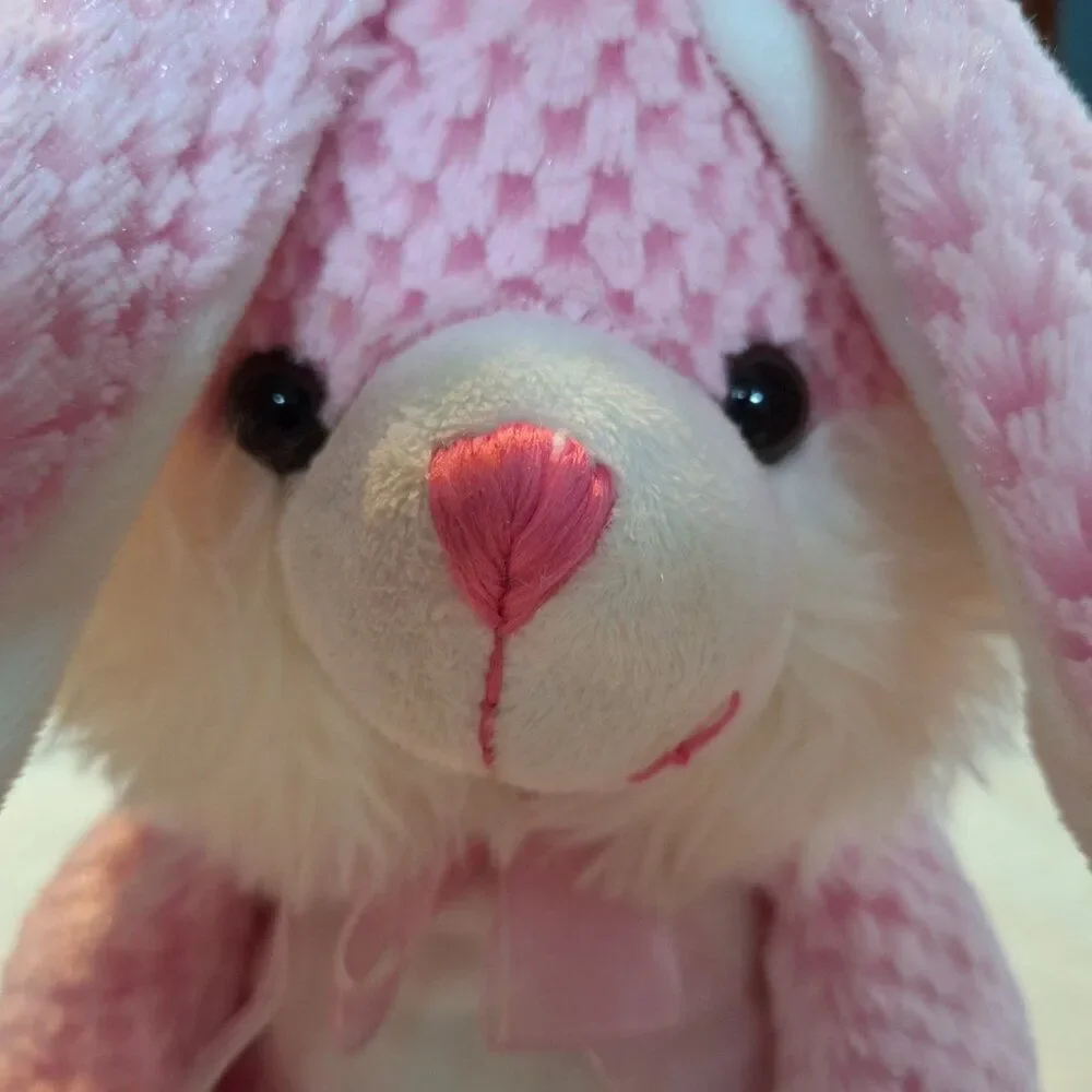 2009 Chrisha Playful Plush Easter Bunny Rabbit Pink Stuffed Animal Jellybean Toe
